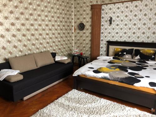 a bedroom with a bed and a couch at Schei Studio 1 in Braşov