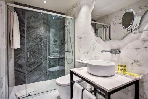 a bathroom with a shower and a sink at Eurostars Puerta Real in Granada