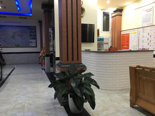 a potted plant is sitting in a store lobby at Kien Thao Hotel in Ha Giang