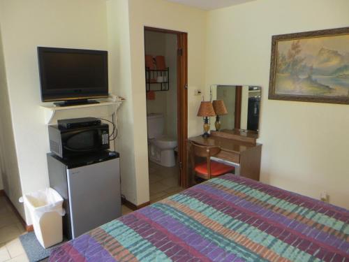 a bedroom with a bed and a flat screen tv at Cool Springs Inn in Michigan City