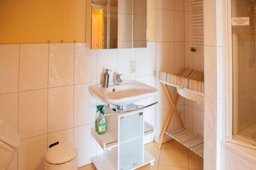 a bathroom with a sink and a toilet at Gerberlaube in Meßkirch