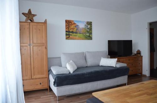 salon z kanapą i telewizorem w obiekcie Apartment Kendlbacher w mieście Zell am See