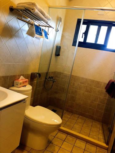 a bathroom with a toilet and a shower at 吉祥城堡 Propitious Castle B&B in Zhixue