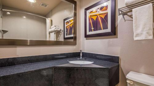 a bathroom with a sink and a mirror at Best Western Deming Southwest Inn in Deming