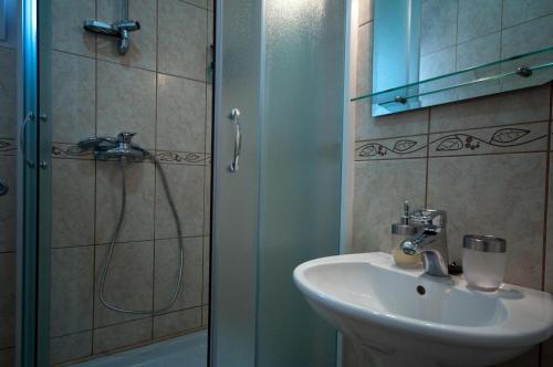 ein Badezimmer mit Waschbecken und Dusche in der Unterkunft Villa Tenžera in Herceg-Novi