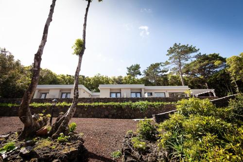 a white house with trees in front of it at Pico Dreams in São Roque do Pico