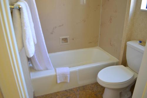 a bathroom with a white toilet and a tub and a toilet at Valley Inn San Jose in San Jose