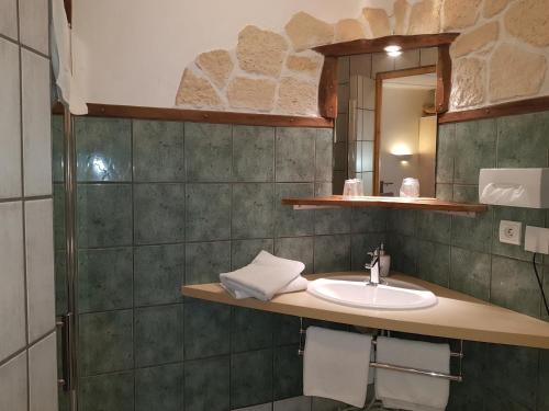 een badkamer met een wastafel en een spiegel bij Chez Jeannette in Fixin