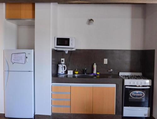 a kitchen with a white refrigerator and a stove at VIÑA alquileres temporarios in San Salvador de Jujuy
