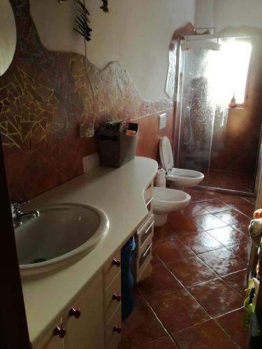 a bathroom with a sink and a toilet at Apartmán Alice in Jablonec nad Jizerou