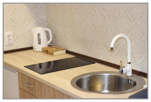 - un évier de cuisine avec un robinet sur un comptoir dans l'établissement Apartment Libra, à Novi Sad