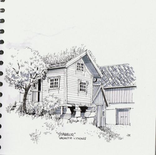 a pencil sketch of a house at Tiny house with Fjordview! in Lauvstad