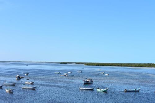 a group of boats in a large body of water at Hotel Rio Lagartos in Río Lagartos
