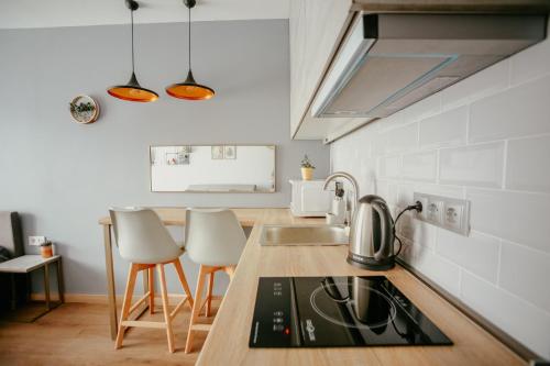 a kitchen with a sink and a stove top oven at Tedy's Apartments in New Gudauri in Gudauri
