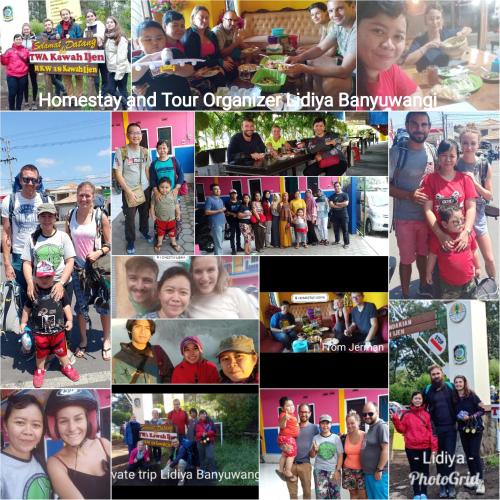 a collage of photos of children and their families at Homestay Lidiya in Banyuwangi