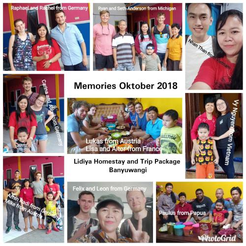 a collage of pictures of children and families at Homestay Lidiya in Banyuwangi