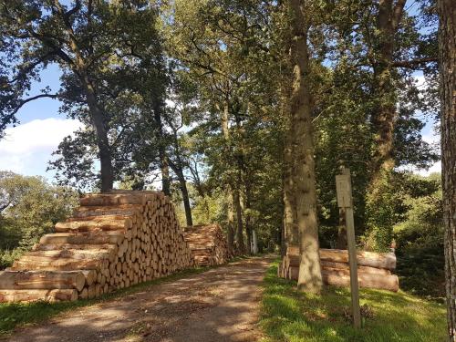 a stone bridge over a dirt road with trees at lodge 61 hotel aan het water in Medemblik