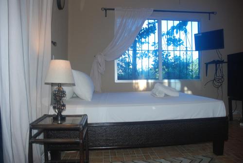 a bedroom with a large bed with a window at E&J Boutique Residences in Sosúa