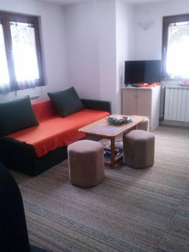 a living room with a couch and a table at Jahorinska planinska kuća in Jahorina