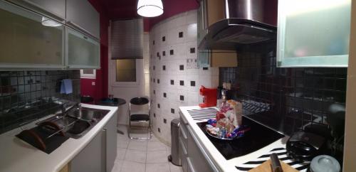 una cucina con lavandino e piano cottura forno superiore di Stunning apartment in the heart of Athens ad Atene