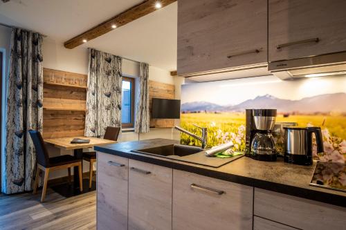 a kitchen with a sink and a counter top at Haus am Rank in Oberstdorf