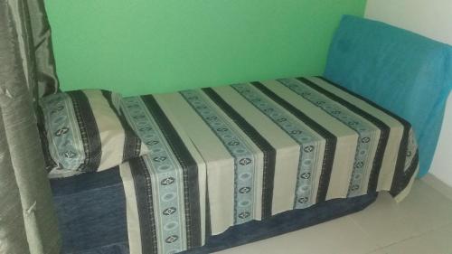uma cama num quarto com uma parede verde em Condominio casas do campo em Campo Grande