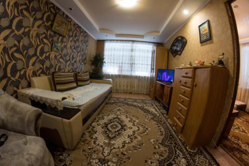 クロプィウヌィーツィクィイにある58 вулиця Яновськогоのリビングルーム(ベッド1台、テレビ付)
