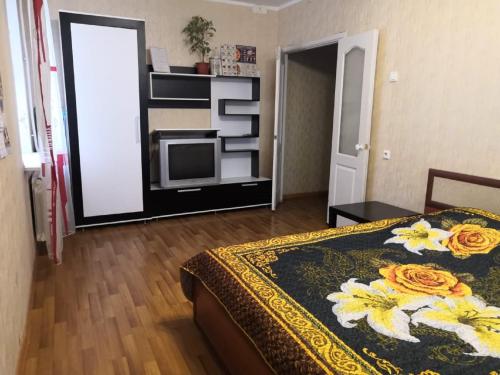 ナーベレジヌイェ・チェルヌイにあるApartment on Raskolnikova 21のベッドルーム1室(ベッド1台、テレビ付)