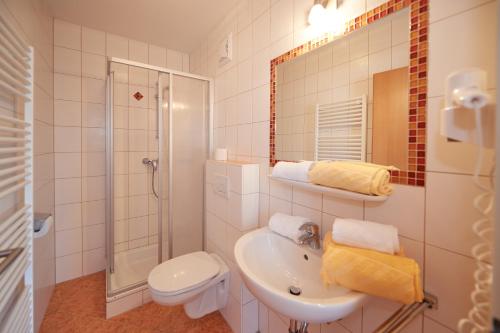 フラッハウにあるHappy Flachauのバスルーム(洗面台、トイレ、鏡付)