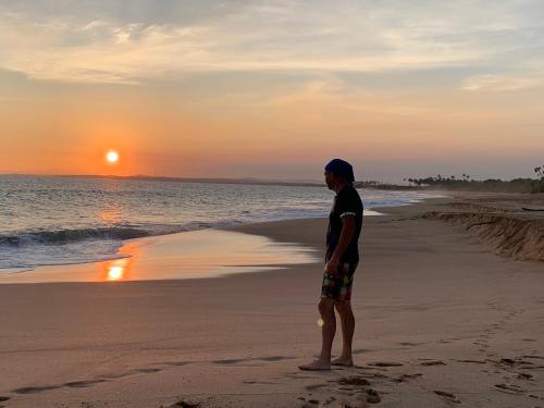a man standing on the beach watching the sunset at Green turtle in Tangalle