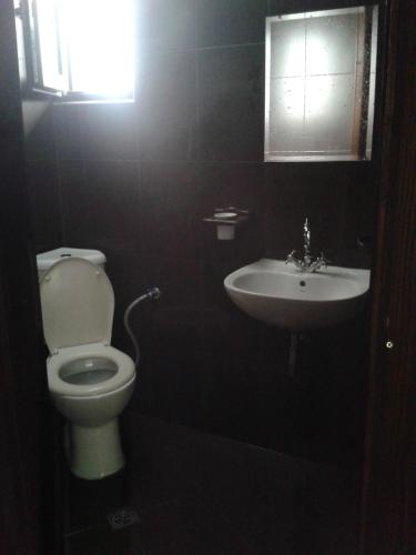 a bathroom with a toilet and a sink at Popsokol House in Bratsigovo