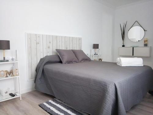 een slaapkamer met een groot bed en een spiegel bij Apartamento Vega in Baena