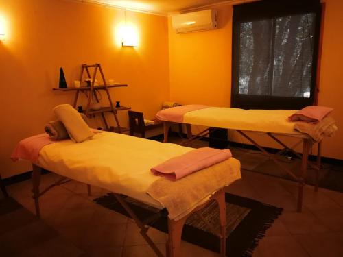two hospital beds in a room with a window at SEL Lodge - Aventura y Descanso in San José de Maipo