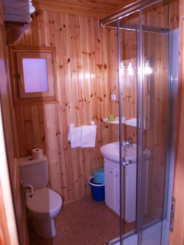 a bathroom with a toilet and a sink and a shower at Camping Playa América Nigrán in Playa América