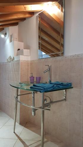 a glass counter with a sink in a bathroom at La casa di Oliva in Macerata