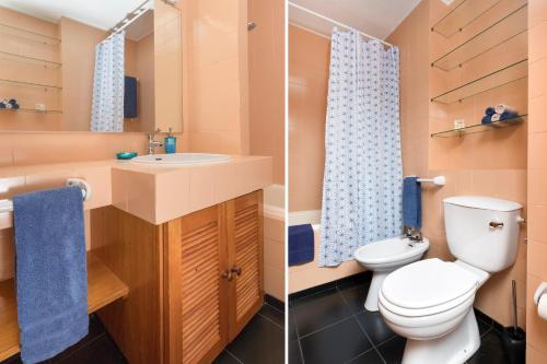 two pictures of a bathroom with a toilet and a sink at LV Premier Marques MQ2 in Porto