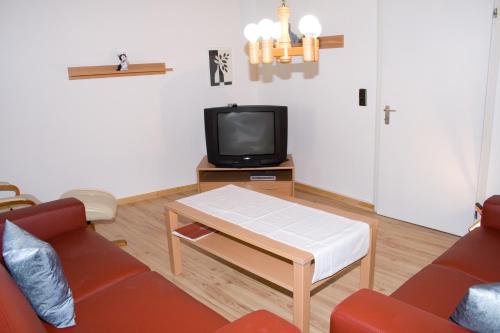 salon z kanapą i telewizorem w obiekcie Ferienhaus Alina w mieście Bernkastel-Kues