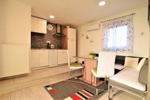 - une cuisine avec un canapé et une table dans une chambre dans l'établissement Apartment Gacka, à Otočac