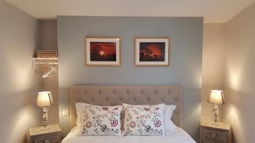 a bedroom with a bed with pillows and two lamps at Hôtel Chez Jacqueline in Tours