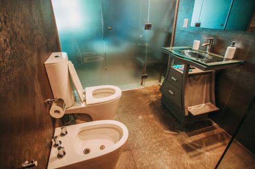 a bathroom with a toilet and a sink at Casa Daupi in Mar del Plata