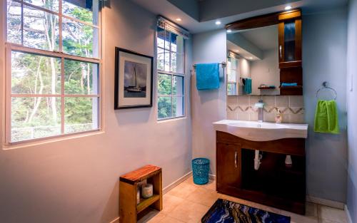 a bathroom with a sink and a mirror at flamboyantvilla in Gros Islet