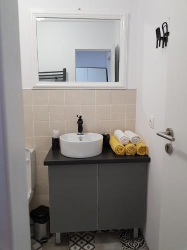 a bathroom with a sink and a mirror at Dream Studio 2 Petrosani in Petroşani