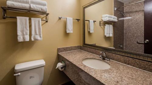 a bathroom with a sink and a toilet and a mirror at Best Western Gastonia in Gastonia