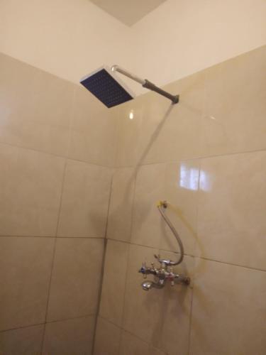 a shower with a shower head in a bathroom at Volcano Living in Kintamani