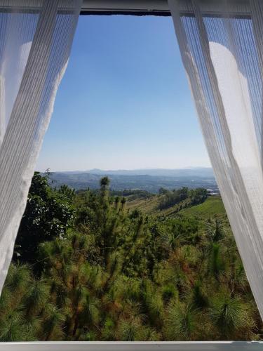 a view from the window of a building with palm trees at Villa PaSon in Khao Kho