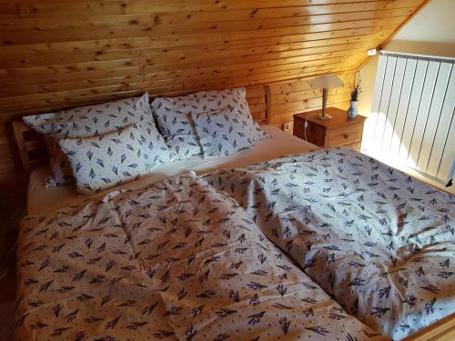 バラトンアルマーディにあるCasa Gaborの木製の壁のドミトリールームのベッド1台分です。