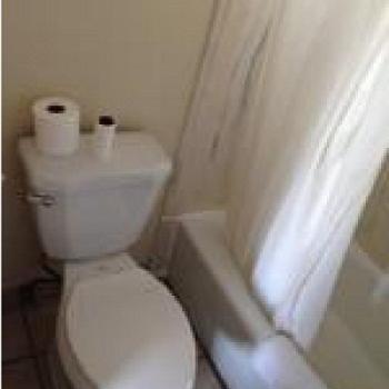 La salle de bains est pourvue de toilettes et d'une baignoire avec du papier toilette. dans l'établissement Economy Inn, à Sun Valley