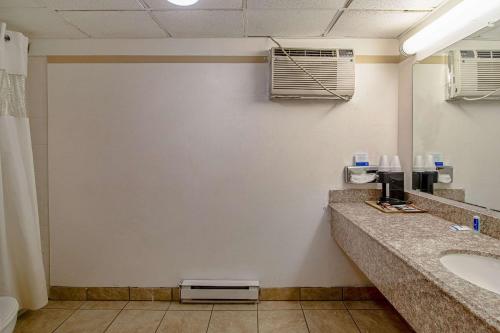 a bathroom with a sink and a mirror at Devils Lake Inn By OYO Near Devils Lake Regional Airport in Devils Lake