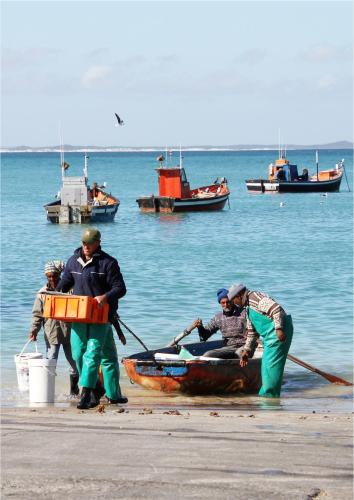 a group of people in a boat in the water at Oceans Guest House & Luxurious Apartments in Struisbaai