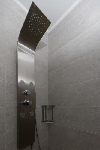 a shower with a glass door in a bathroom at Anthemis Hotel Apartments in Samos